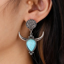 Artificial Turquoise Alloy Cow Head Earrings Earrings