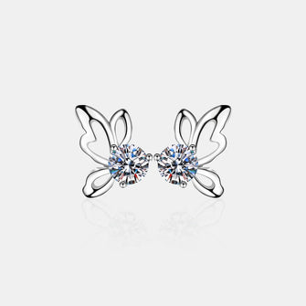 1 Carat Moissanite Butterfly Shape Earrings Silver One Size
