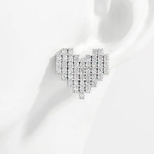 925 Sterling Silver Inlaid Zircon Heart Stud Earrings Silver One Size