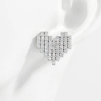 925 Sterling Silver Inlaid Zircon Heart Stud Earrings Silver One Size