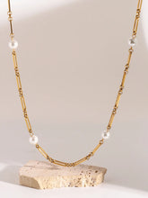 Stainless Steel Pearl Chain Necklace Gold One Size