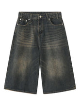 Men's Wide Leg Denim Shorts Olive Brown