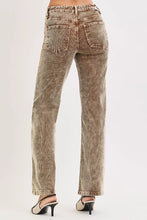 Beige corduroy pants with tummy control mid rise and relaxed fit shown from the classic back pocket side