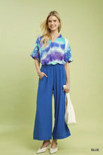 Blue umgee linen elastic waist wide leg pants with a relaxed flowing silhouette and elastic waist wide design