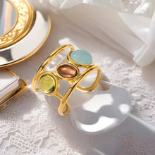 18K Gold-Plated Gemstone Open Cuff Ring Gold One Size