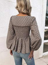 Honey Printed Square Neck Long Sleeve Blouse Woman Blouses