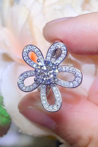 1 Carat Moissanite Flower-Shape Open Ring White One Size
