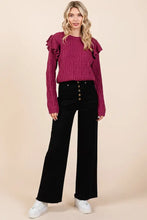Mittoshop Twill High Waisted Button Fly Wide Leg Pants Woman Pants