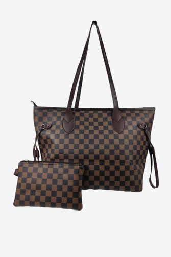 Checkered PVC Two-Piece Bag Set Chestnut One Size