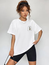 Round Neck Short Sleeve Ghost Graphic T-Shirt Woman T Shirts