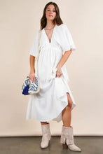 VERY J Mineral Washed Elastic Neck Detail Midi Dress Casual Dresses