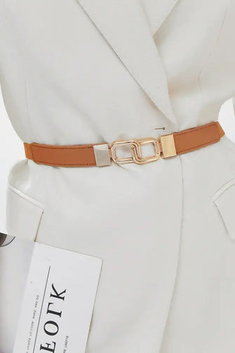 Geometric Double Buckle Elastic Belt Caramel One Size Belts