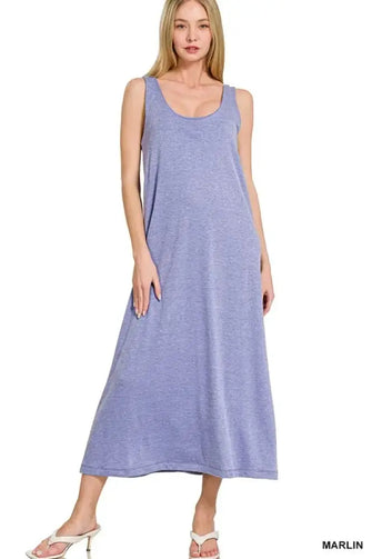 Zenana French Terry Twisted Strap Midi Dress MARLIN Casual Dresses