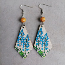 Floral Wooden Teardrop Earrings Cerulean One Size