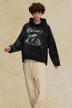 Men's Distressed Graphic Long Sleeve Hoodie Black