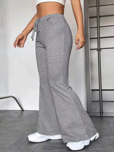 Gray heathered full size casual drawstring high waist flare pants with a drawstring waistband for comfort