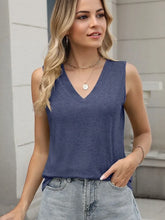 Classic V-Neck Sleeveless Tank Top Dusty Blue