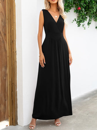 Surplice Neck Sleeveless Maxi Dress Black