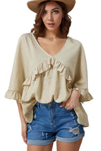 Ruffled V-Neck Half Sleeve Blouse Woman Blouses