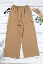 Drawstring Frilled Waist Wide Leg Utility Trousers Woman Pants