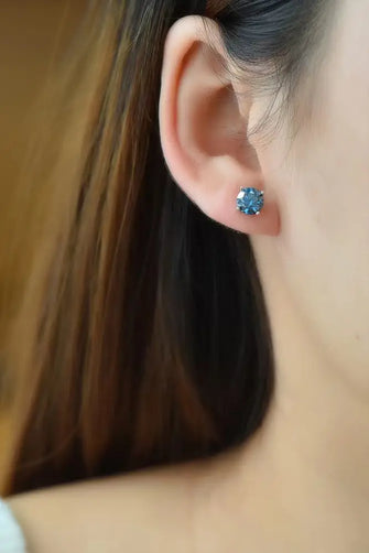 2 Carat Moissanite Four-Prong Platinum-Plated Earrings Blue One Size Earrings