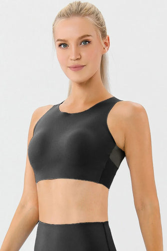 Round Neck Wide Strap Active Bra Black