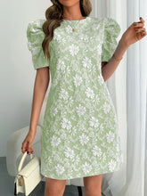 Round Neck Puff Short Sleeve Mini Dress