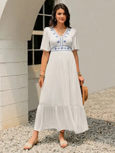 Ruffled Hem V-Neck Flutter Sleeve Dress Casual Dresses