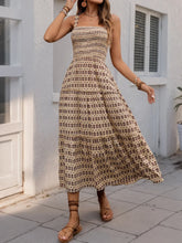 Printed Tiered Wide Strap Midi Dress Camel