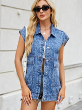 Leopard Button Up Cap Sleeve Denim Jacket Woman Outerwear