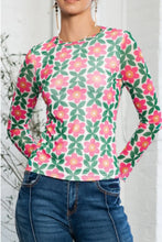 Floral Round Neck Long Sleeve Top Woman Blouses