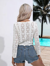 Drawstring V-Neck Long Sleeve Cover Up Swimwear Cover-Ups
