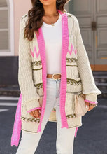 Contrast Tied Open Front Cardigan Tan Woman Outerwear