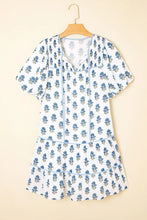 Floral Puff Sleeve Mini Dress with Pockets