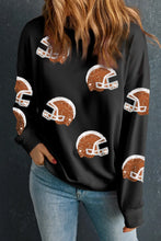 Sequin Round Neck Long Sleeve Sweatshirt Black