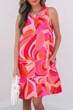 Abstract Floral Print Sleeveless Shift Mini Dress Strawberry Casual Dresses
