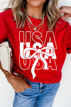 Red Patriotic USA Bow Graphic T-Shirt with White Lettering