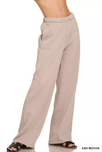 Ash mocha zenana fleece sweatpants with elastic waistband and relaxed wide-leg flowing silhouette with pockets