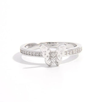 925 Sterling Silver Inlaid Zircon Butterfly Ring Silver Rings