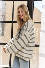 ADORA Horizontally Striped Button Up Cardigan
