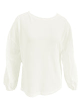 Shiny Openwork Dropped Shoulder Boat Neck Blouse Woman Blouses
