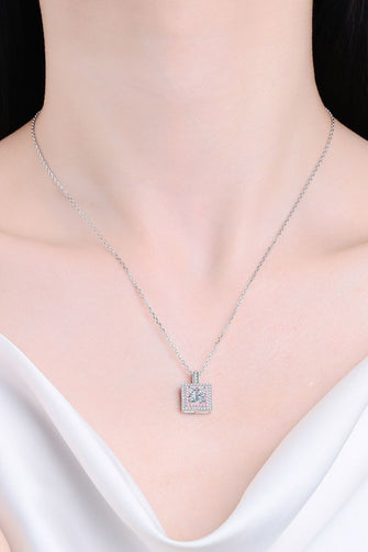 1 Carat Moissanite Square Pendant Chain Necklace Silver One Size