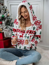 Drawstring Christmas Element Zip Up Hooded Jacket Woman Outerwear