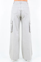 American Bazi full size light gray wide leg cargo pants with drawstring and large side pockets in classic denim texture