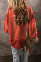 Notched Lantern Sleeve Dropped Shoulder Sweatshirt Woman Sweatshirts