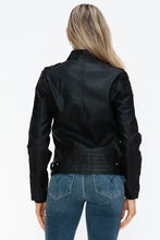 Snobbish PU Leather Biker Jacket with Side Zip Pockets Woman Outerwear