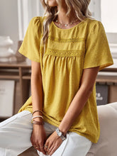 Devine Lace Detail Round Neck Short Sleeve Blouse Yellow