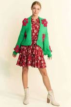 Davi & Dani Floral Applique Open Front Drop Shoulder Cardigan Green Woman Outerwear