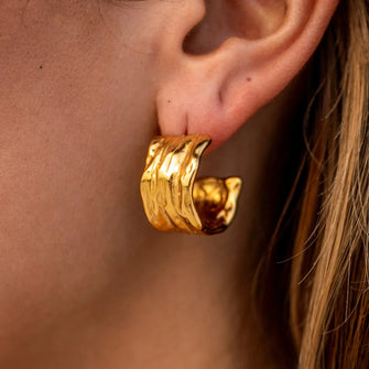 18K Gold-Plated Textured Chunky Hoop Earrings Gold One Size