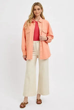 RISEN Full Size Button Down Long Sleeve Denim Shacket with Chest Pockets Plus Size Woman Outerwear